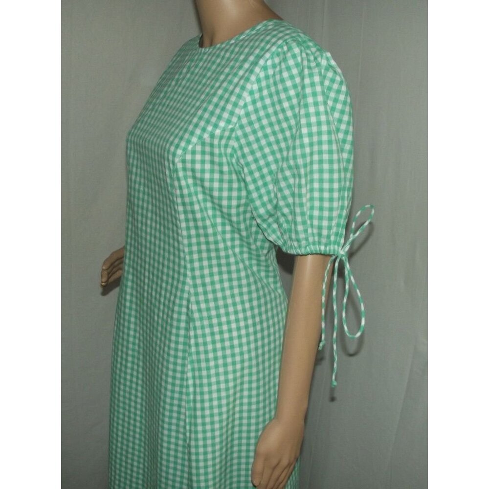 Influence Dress Womens 14 Midi green white gingham check puff sleeve lace up - Picture 9 of 15